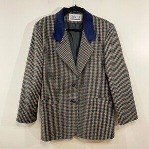 EUC Vintage Wool Suede Collar Houndstooth Blazer 6, M fit